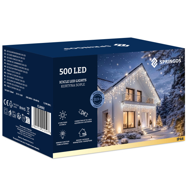 Kurtyna świetlna 500 led girlanda zewnętrzna sople niebieski, 10037408