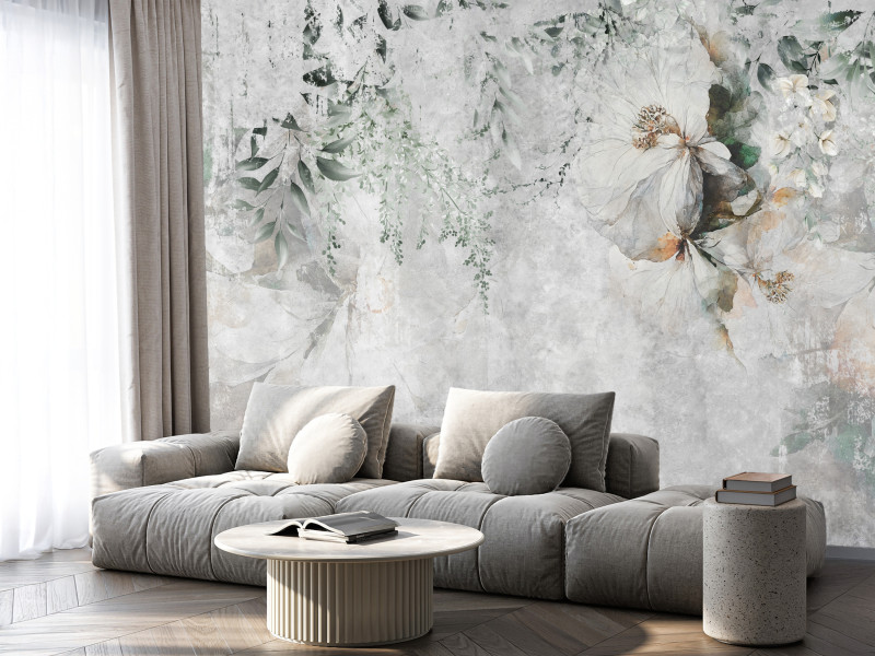 Fototapeta Kwiaty na Betonie do Salonu i Sypialni 300x210cm, 10038421