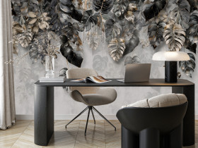 Fototapeta Liście Tropikalne na Betonie do Salonu i Sypialni 100x70cm