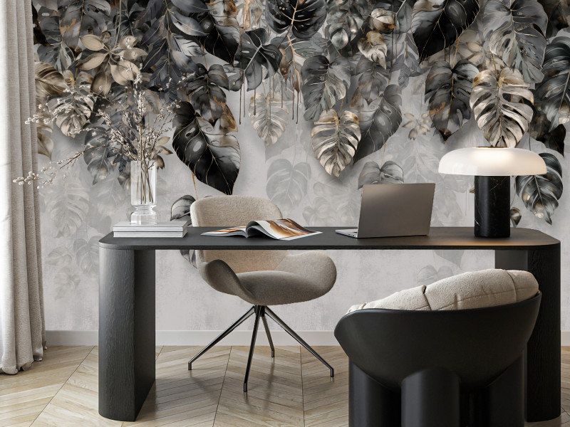 Fototapeta Liście Tropikalne na Betonie do Salonu i Sypialni 200x140cm, 10039282