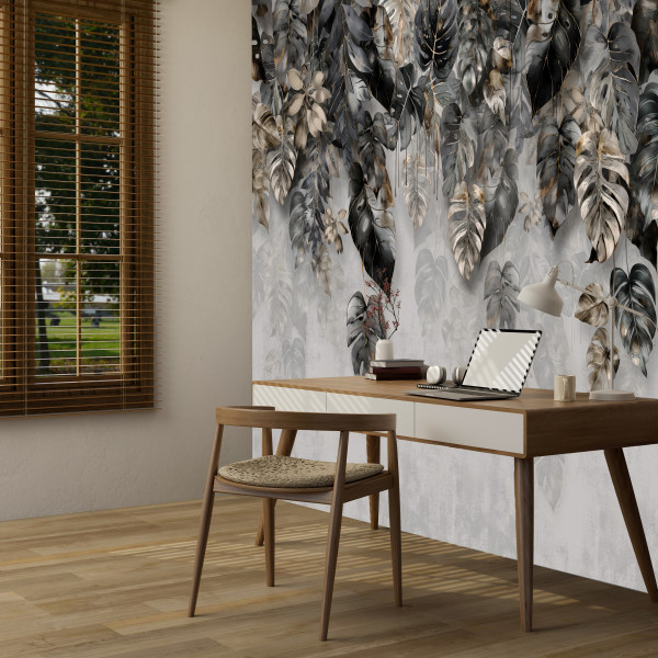 Fototapeta Liście Tropikalne na Betonie do Salonu i Sypialni 200x140cm, 10039286