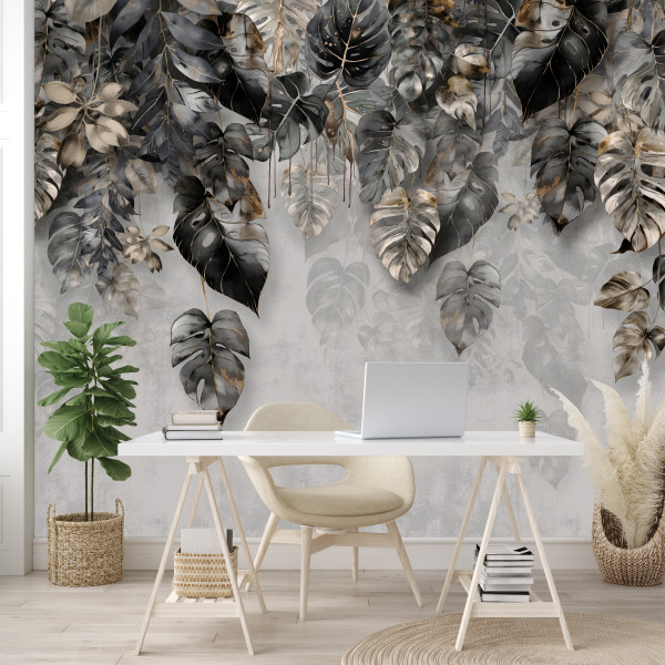 Fototapeta Liście Tropikalne na Betonie do Salonu i Sypialni 200x140cm, 10039287