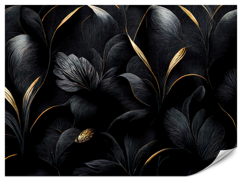 Fototapeta Czarne Liście ze Złotem do Salonu i Sypialni 450x315cm Glamour, 10039980
