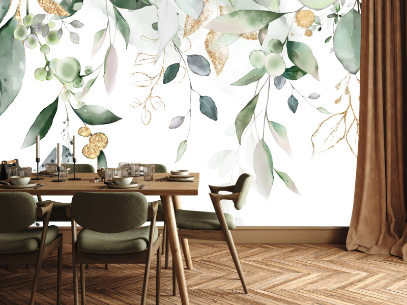 Fototapeta Akwarelowe Liście Eukaliptusa do Salonu i Sypialni 350x256cm, 10040620