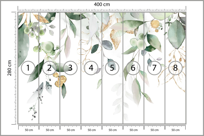 Fototapeta Akwarelowe Liście Eukaliptusa do Salonu i Sypialni 400x280cm, 10040788