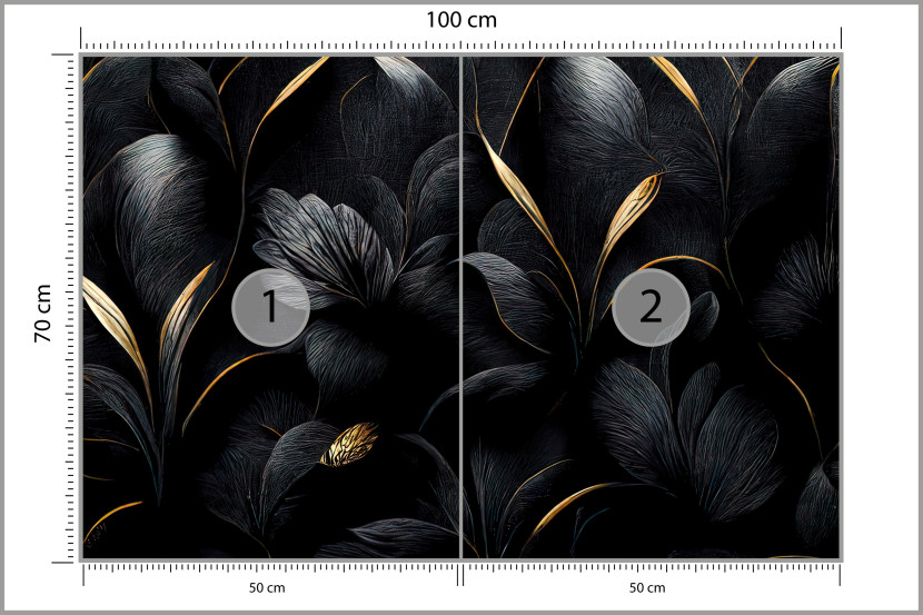 Fototapeta Czarne Liście ze Złotem do Salonu i Sypialni 100x70cm Glamour, 10040864