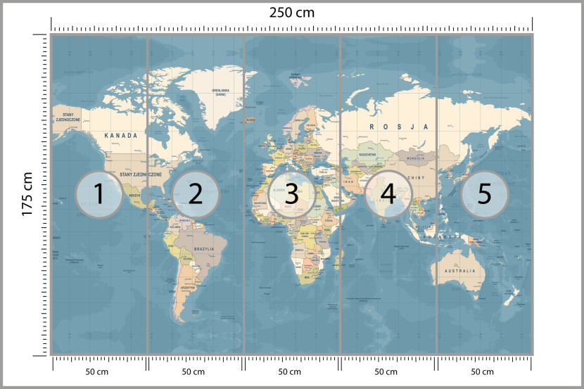 Fototapeta Mapa Świata po Polsku Dla Dzieci 250x175cm, 10042143