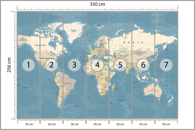 Fototapeta Mapa Świata po Polsku Dla Dzieci 350x256cm, 10042226