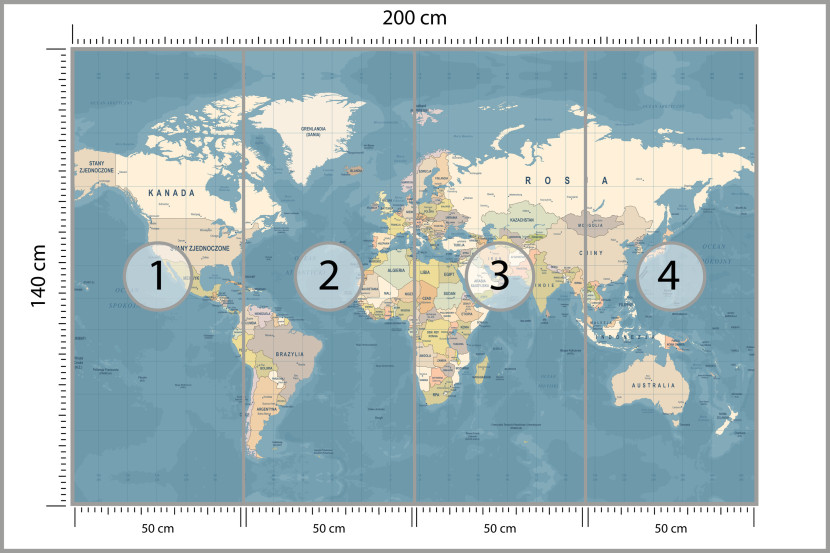 Fototapeta Mapa Świata po Polsku Dla Dzieci 200x140cm, 10042347