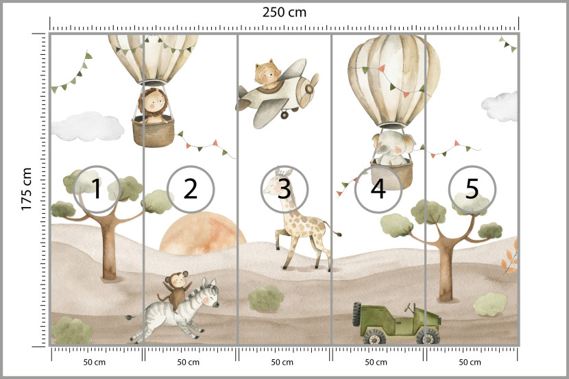 Fototapeta Zwierzęta Safari i Balony Dla Dzieci 250x175cm, 10043316