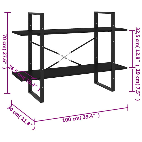 Regał na książki Czarny 100 x 30 x 70 cm Materiał drewnopochodny vidaXL, 10057214