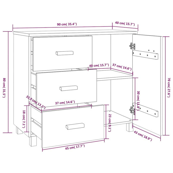 Szafka Biały 90 x 40 x 80 cm Lite drewno sosnowe vidaXL, 10058828