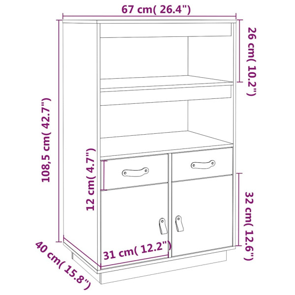 VidaXL Kredens miodowy brąz 67x40x108,5 cm, 10060750