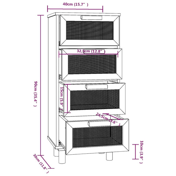 Komoda Czarny 40 x 30 x 90 cm Lite drewno sosnowe vidaXL, 10063459