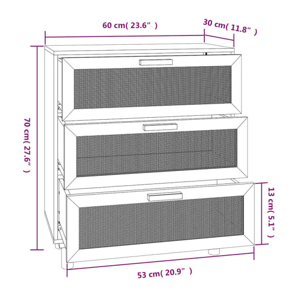 Komoda Czarny 60 x 30 x 70 cm Lite drewno sosnowe vidaXL, 10063478