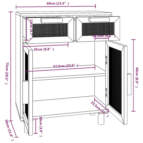 Komoda Brąz 60 x 30 x 75 cm Lite drewno sosnowe vidaXL, 10063587