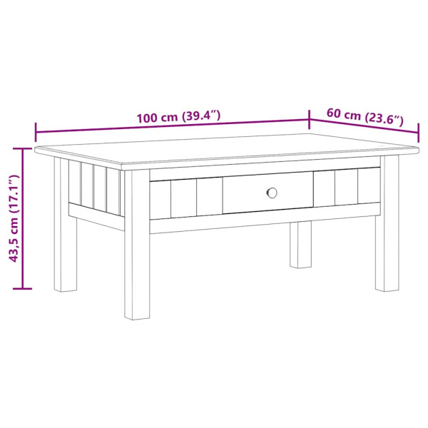 Stolik kawowy Brąz 100 x 60 x 43.5 cm Lite drewno sosnowe vidaXL, 10071543