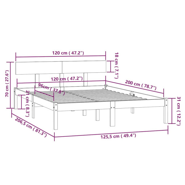 Rama łóżka Czarny 206.5 x 125.5 x 70 cm Lite drewno sosnowe vidaXL, 10090516