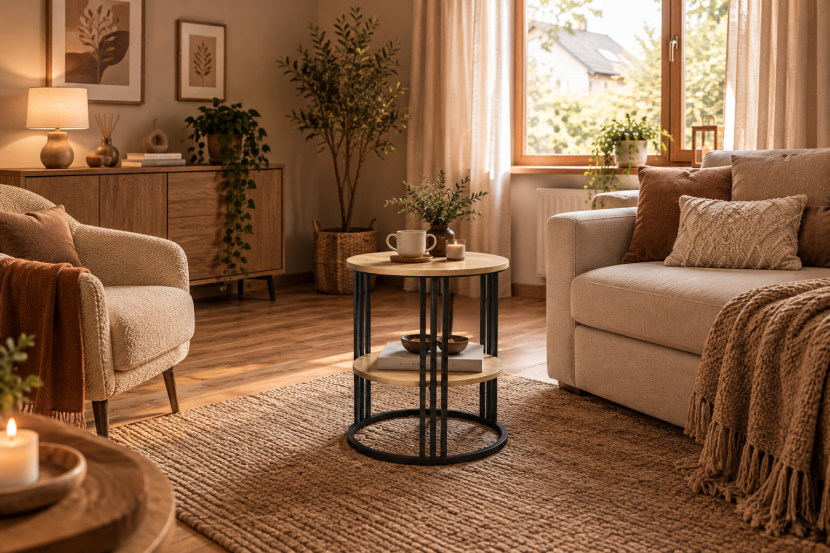 STOLIK KAWOWY DO SALONU SYPIALNI POKOJU FI50 CM DĄB SONOMA WYSOKI 60CM LOFT, 10153704
