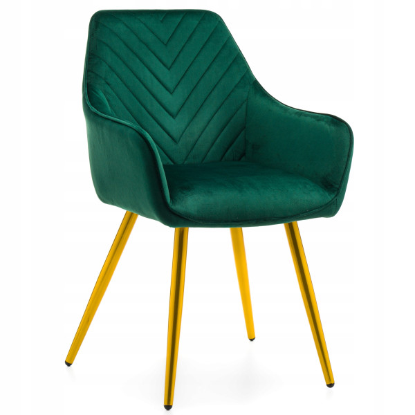 Krzesło tapicerowane pikowane welur VASTO zielone noga złota, 1021304