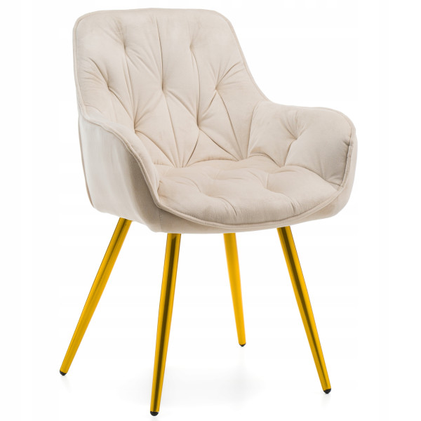 Krzesło tapicerowane pikowane welur SIENA beżowa złote nogi, 1021346