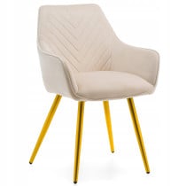 Krzesło tapicerowane pikowane welur VASTO beżowe noga złota