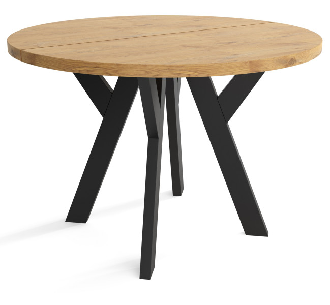 Stół rozkładany okrągły 90/190 - Dąb lancelot+n.czarne, 1028138