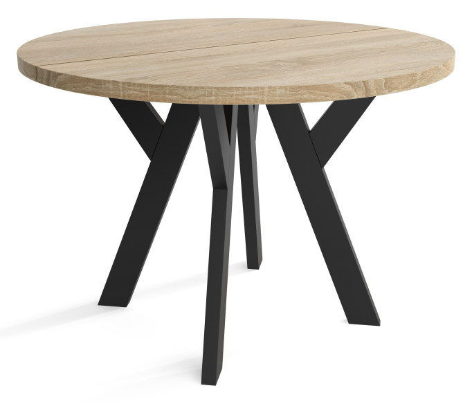 Stół rozkładany okrągły 90/190 - Dąb sonoma + n. czarne, 1028139