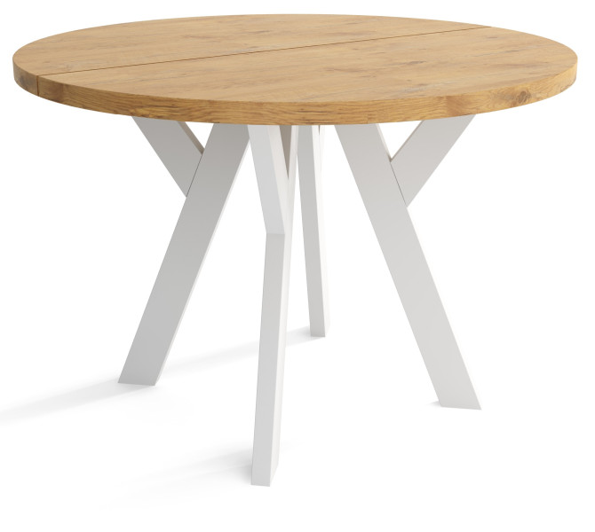 Stół rozkładany okrągły 100/200 - Dąb lancelot + n. białe, 1028148