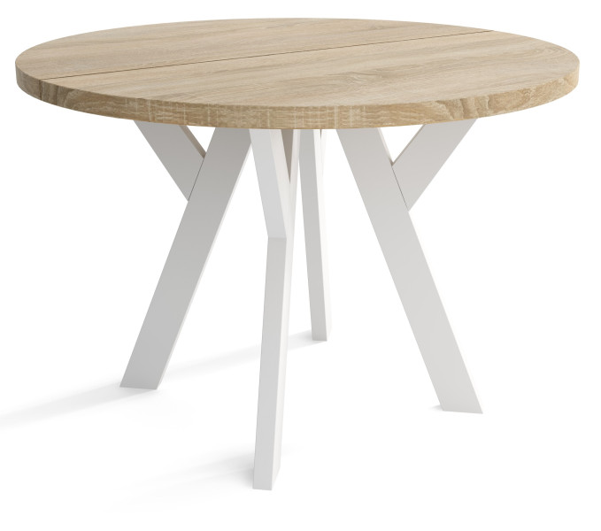 Stół rozkładany okrągły 100/200 - Dąb sonoma + n. białe, 1028150