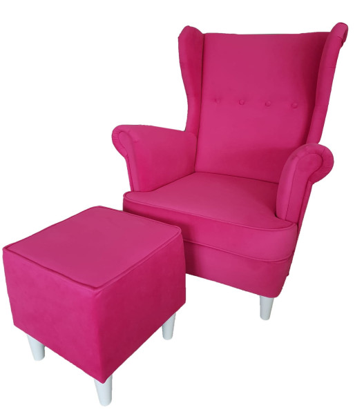 Zestaw fotel uszak z podnóżkiem Casablanca różowy welur, 1029651