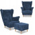 Inny kolor wybarwienia: Fotel uszak z podnóżkiem Bonito sztruks niebieski