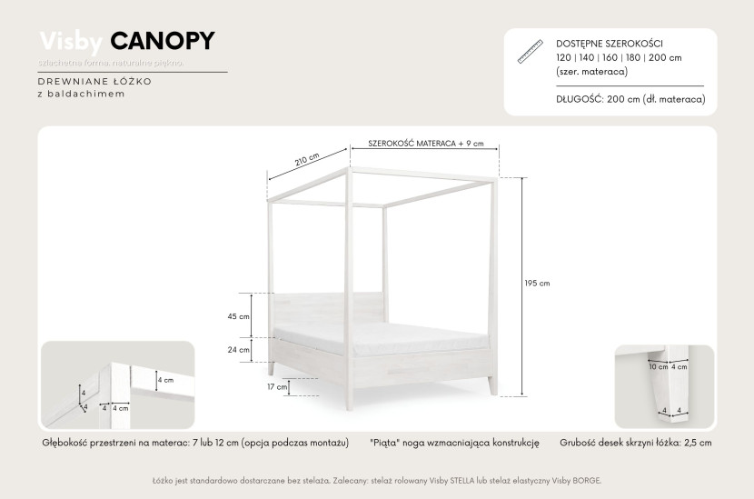 Łóżko bukowe Visby CANOPY z baldachimem, 140x200, orzech, 10310123