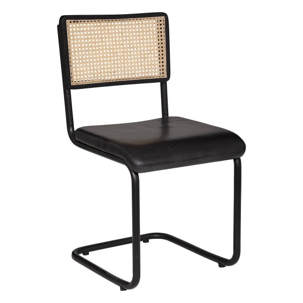Krzesło retro KIZAR, rattanowa plecionka, skórzane siedzisko, 1037001