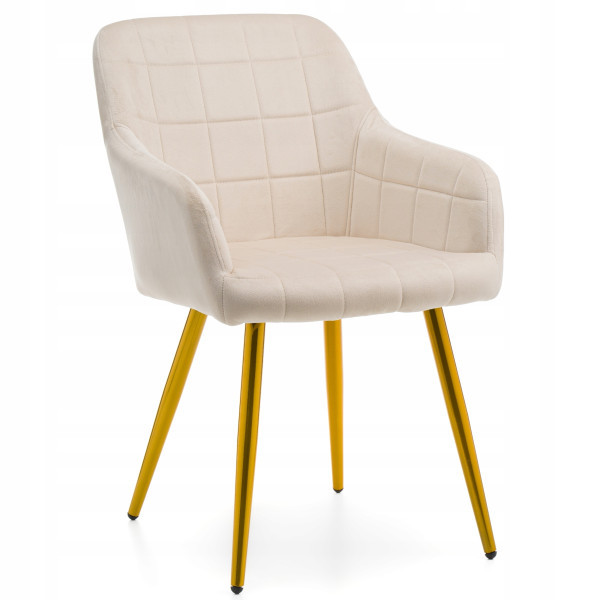 Krzesło tapicerowane do salonu ORTE beżowy welur złote nogi, 1038324