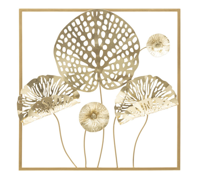 Panel dekoracyjny 3D kwiaty i liście, złoty metal 50x5x50 cm, 10430366