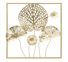 Panel dekoracyjny 3D kwiaty i liście, złoty metal 50x5x50 cm