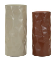 Stoliki metalowe beżowe i ceglaste, zestaw 2 szt. ø 30×70–27×60 cm