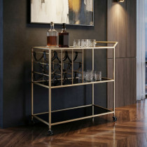 Wózek z metalu i czarnego szkła z uchwytem na butelki 79x39,5x82 cm