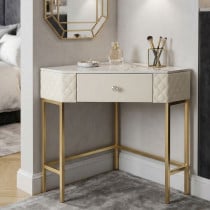 Konsola metalowa złota z ekoskóry w kolorze kremowym 84,5x60x77 cm