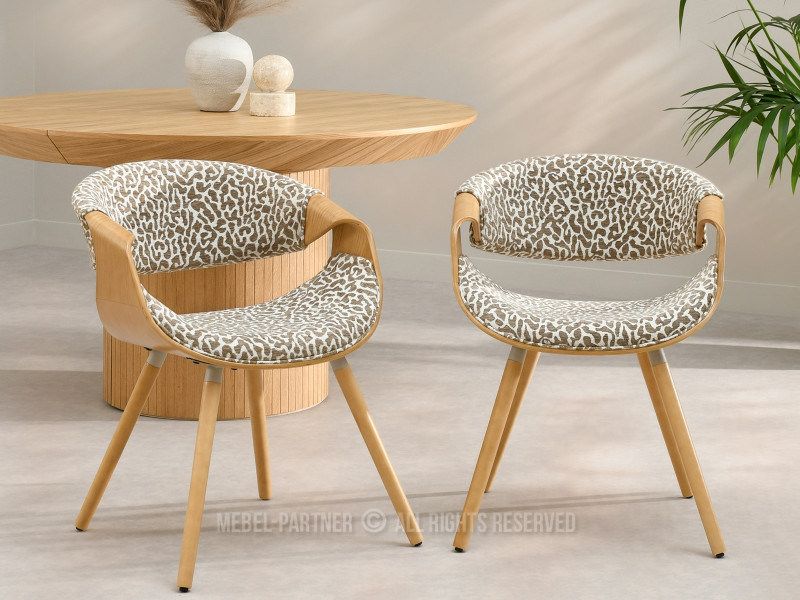 Designerskie krzesło w zwierzęcym wzorze na dębowej ramie BENT, 10439276