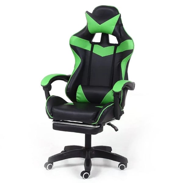 Fotel komputerowy / gamingowy z podnóżkiem – czarno-zielony, 1047782
