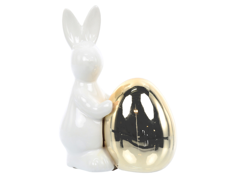 figurka Zając z jajkiem 14 cm biało-złota, 1050559