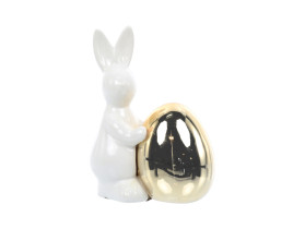 figurka Zając z jajkiem 14 cm biało-złota