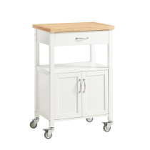 SoBuy Barka Kuchenna na Kółkach z Blatem Drewnianym Biały 60x45x92 cm