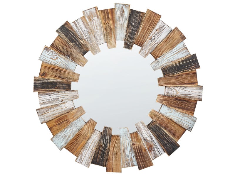 Lustro wiszące ścienne okrągłe 66 cm jasne drewno, 1065676