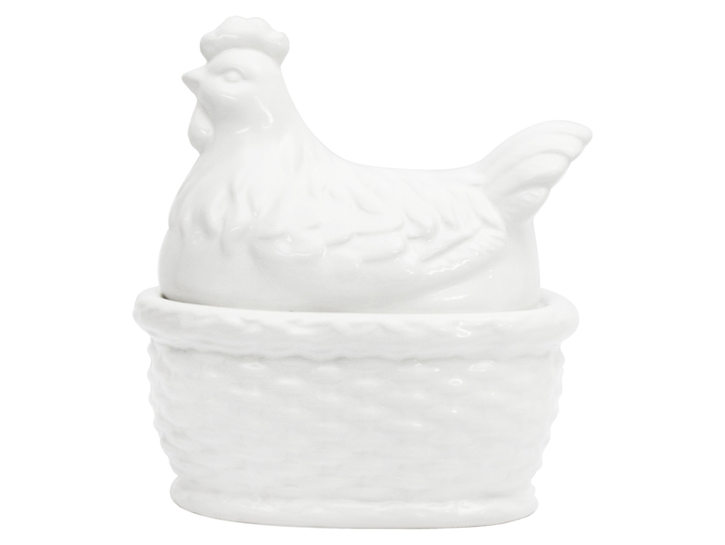pojemnik dekoracyjny Kura ceramiczny biały, 1066635