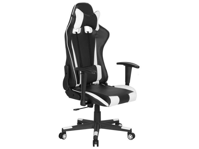 Krzesło biurowe regulowane ekoskóra czarno-białe GAMER, 1070230