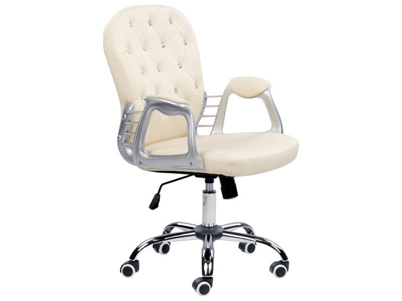 Krzesło fotel biurowe regulowane beżowe z kryształkami, 1073097