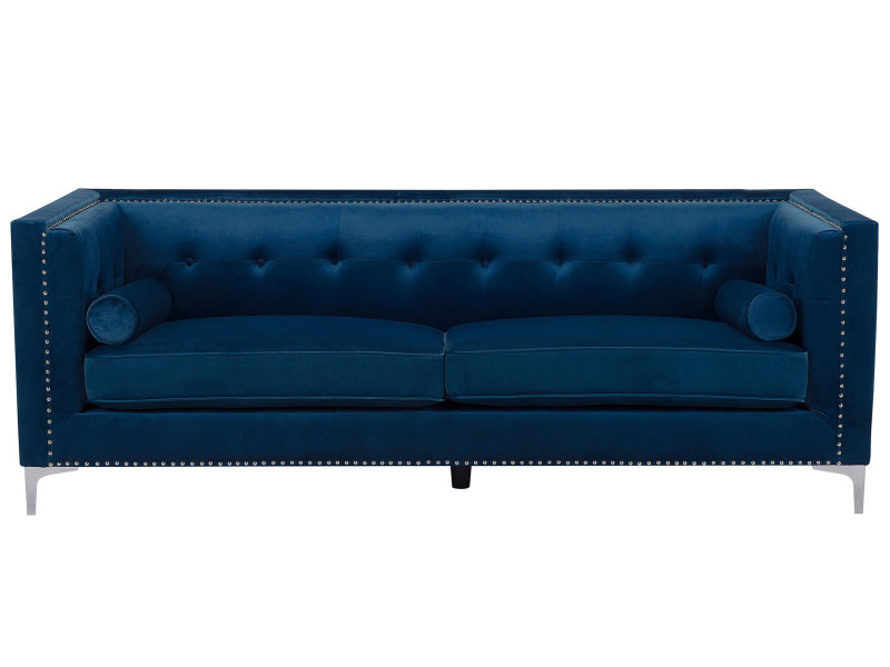Sofa 3-osobowa welurowa ciemnoniebieska AVALDSENES, 1077139